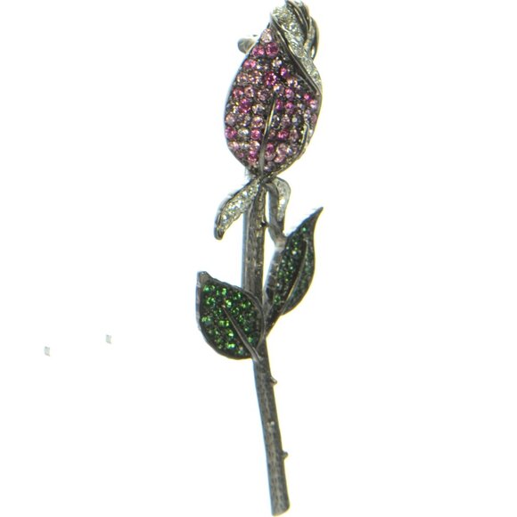 Vintage Kenneth Jay Lane KJL Gunmetal Crystal Flower Pin Brooch - Picture 2 of 5